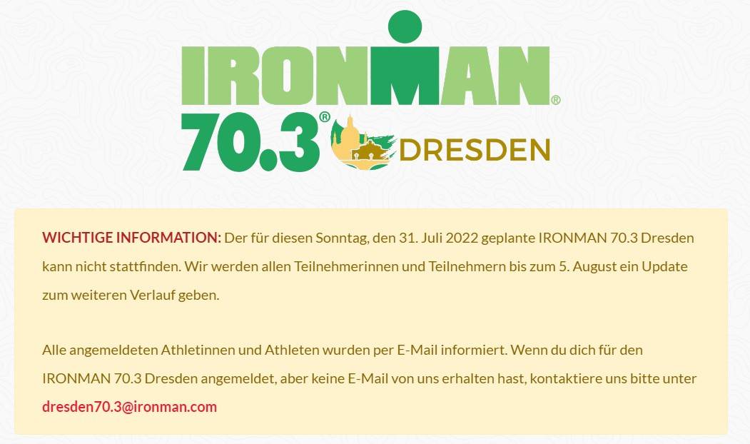 IRONMAN 70.3 DRESDEN jetzt endgültig abgesagt