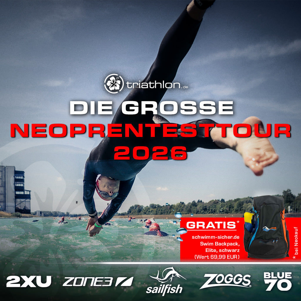 Banner Neopren-Testschwimmen Schwimmer springt ins Wasser, Rucksack Markenlogos