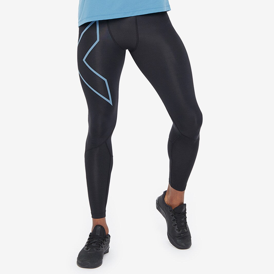 2XU Run Dash Compression Tights, Herren, Laufhose, Black/Denim Reflective