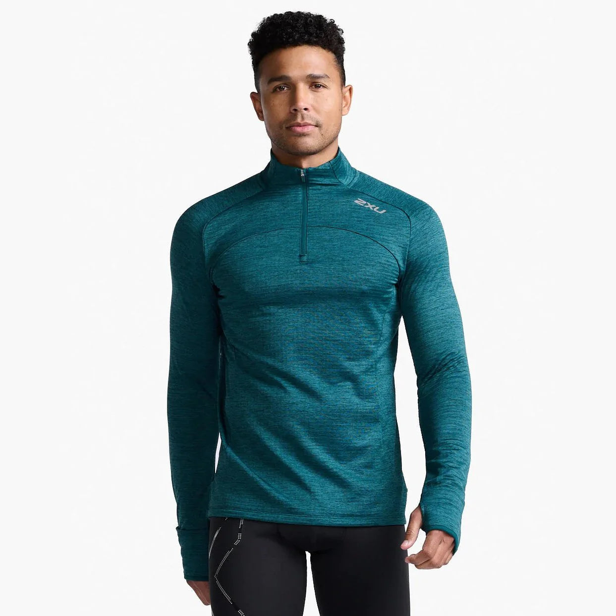 2XU Ignition 1/4 Zip, Longsleeve, Herren, Deep Jade/Silver Reflective