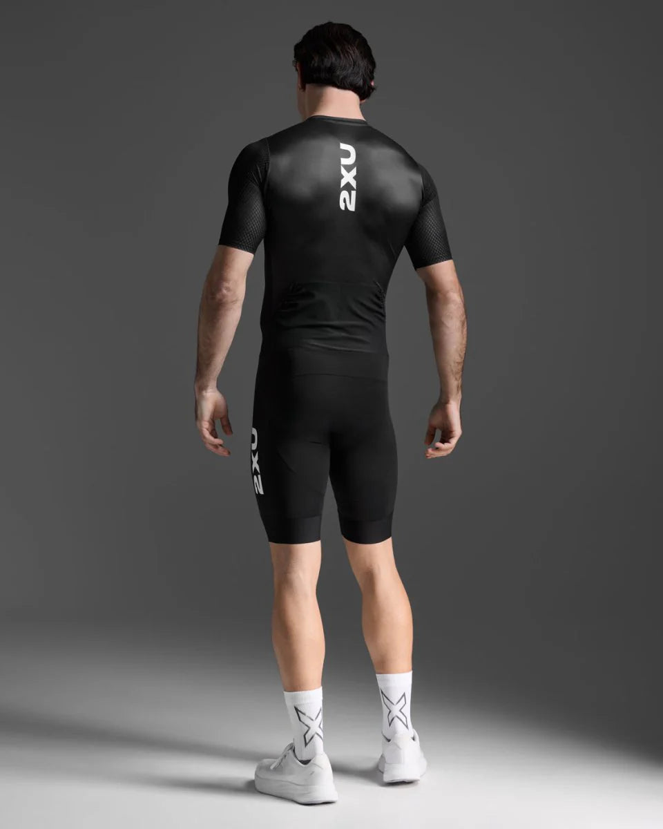 2XU Aero Hex Sleeved Trisuit, Herren, Black/White