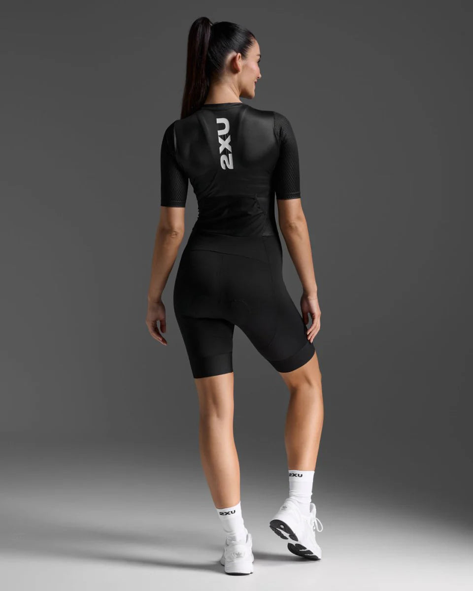 2XU Aero Hex Sleeved Trisuit, Damen, Black/White