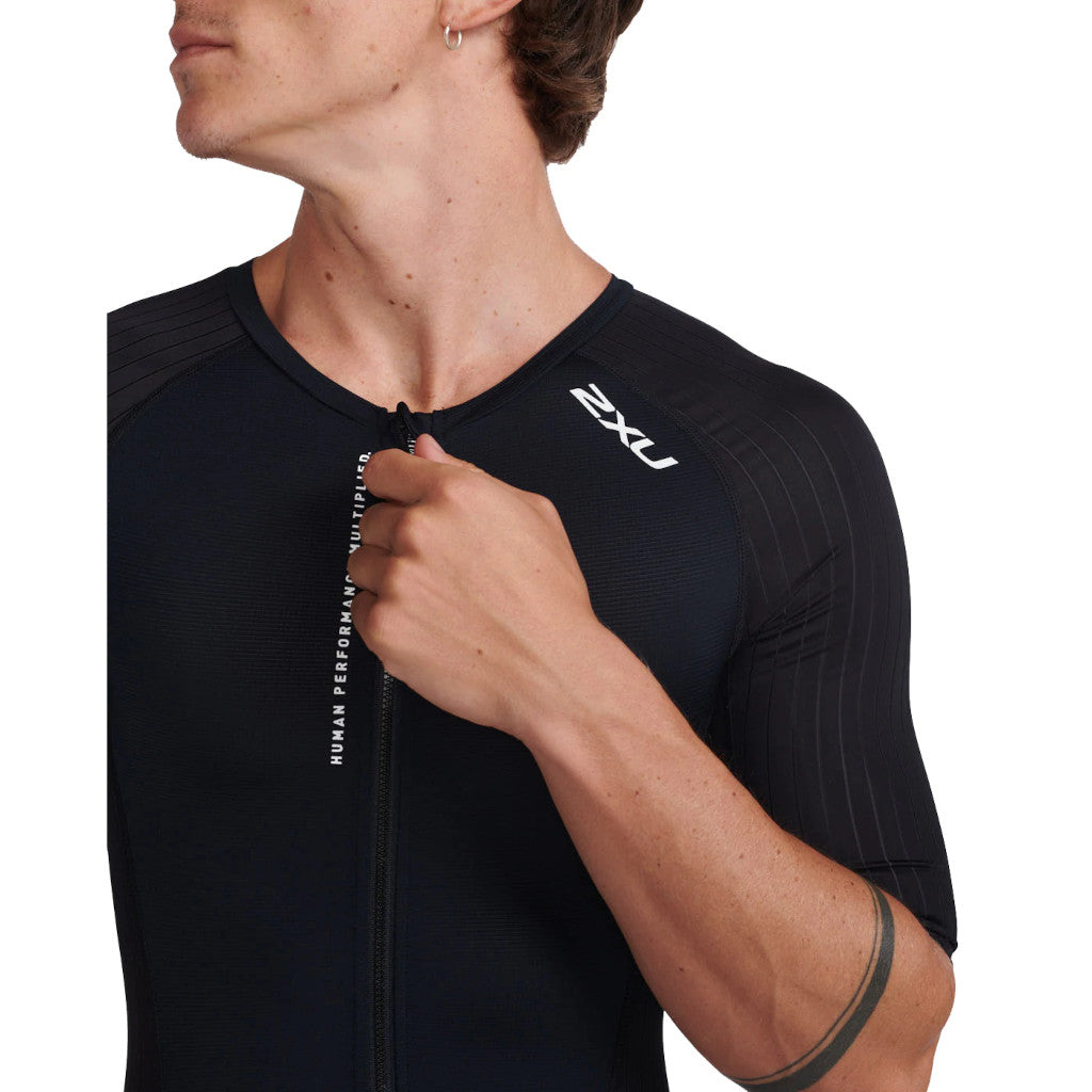 2XU Aero Sleeved Trisuit, Herren, black/white, schwarz/weiß