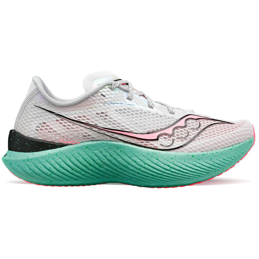 Saucony Endorphin Pro 3, Damen, fog/vizipink, grau/pink/grün