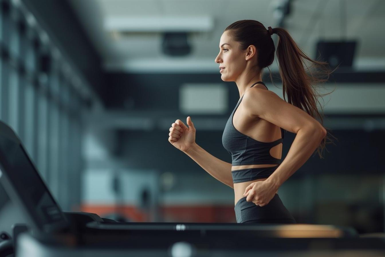 Eine Läuferin läuft auf einem Laufband