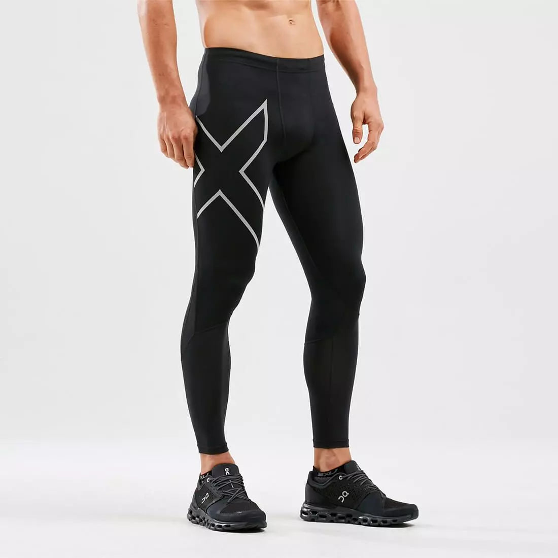 2XU Run Dash Compression Tights, Herren, Laufhose, Black/Silver Reflective