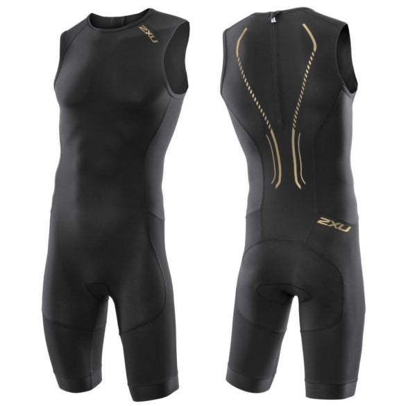 2XU Elite X Short Course Trisuit, Backzip, Herren, Black/Gold