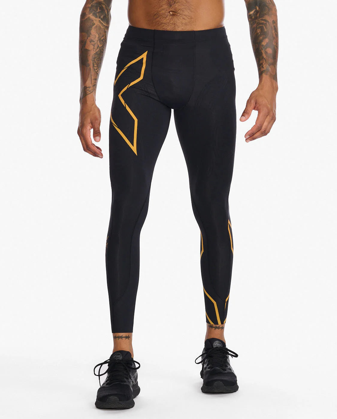 2XU MCS Run Compression Tights, Herren, Laufhose, Black/Turmeric Reflective