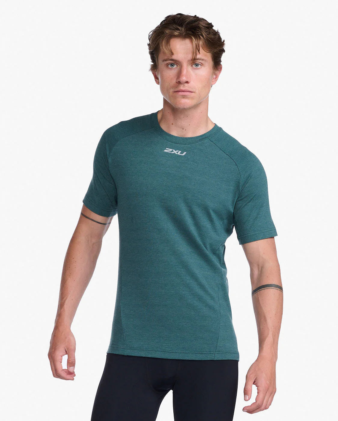 2XU Ignition Base Layer Tee, T-Shirt, Herren, Deep Jade Marle/Silver Reflective