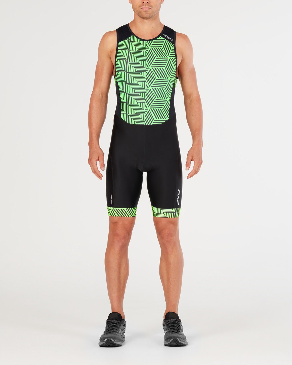 2XU Perform Rear Zip Trisuit, Herren, Black/Geo Neon Green