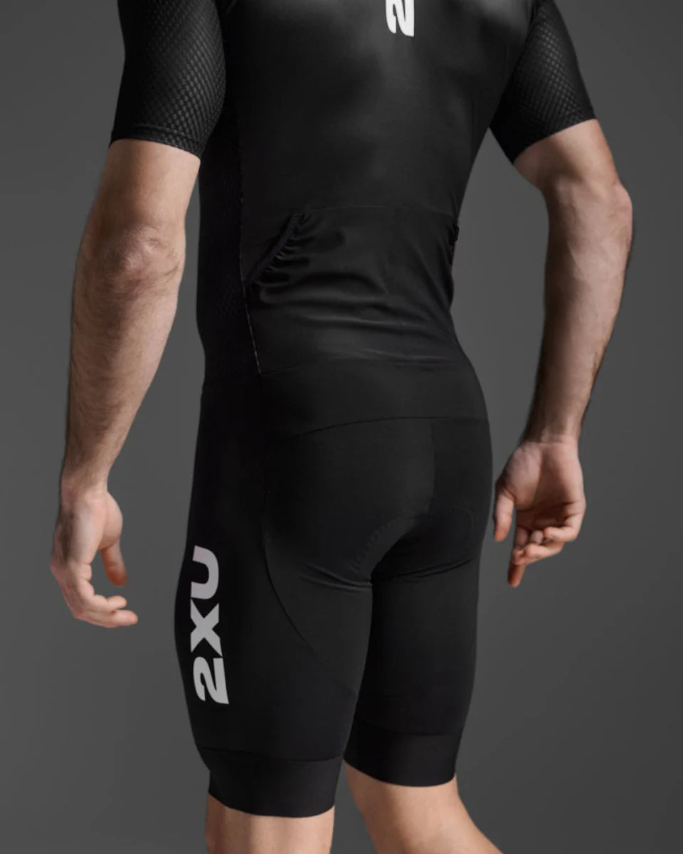 2XU Aero Hex Sleeved Trisuit, Herren, Black/White