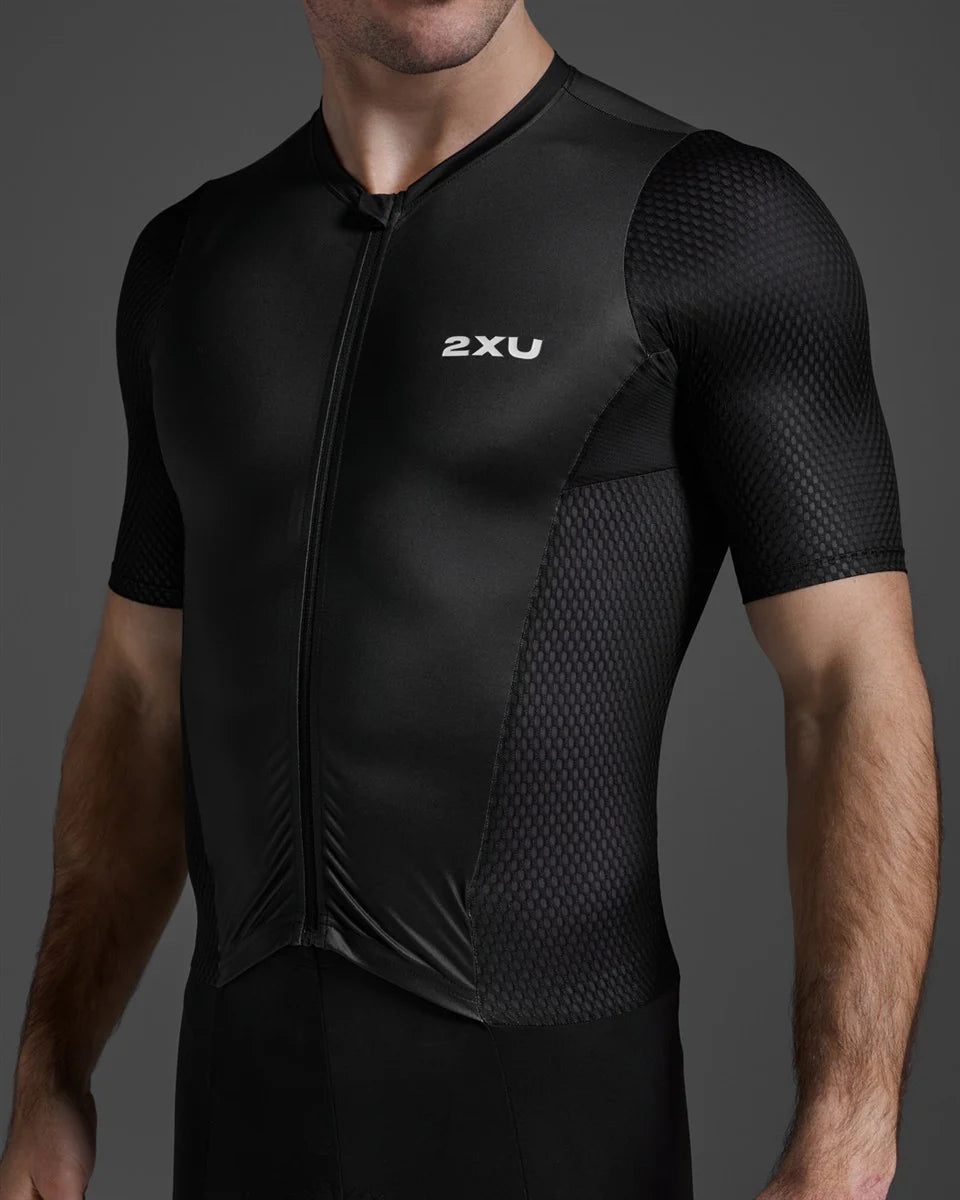 2XU Aero Hex Sleeved Trisuit, Herren, Black/White