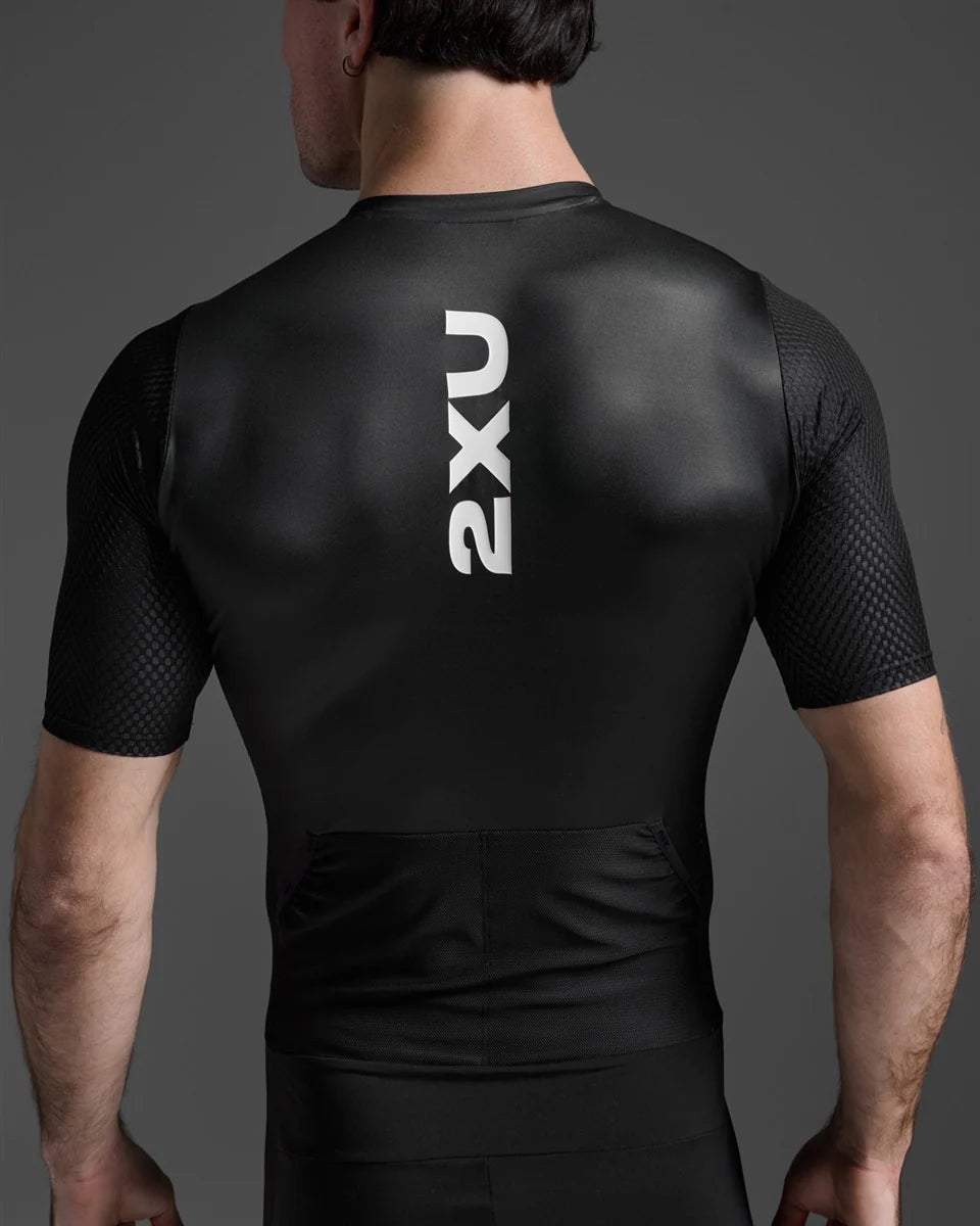 2XU Aero Hex Sleeved Trisuit, Herren, Black/White