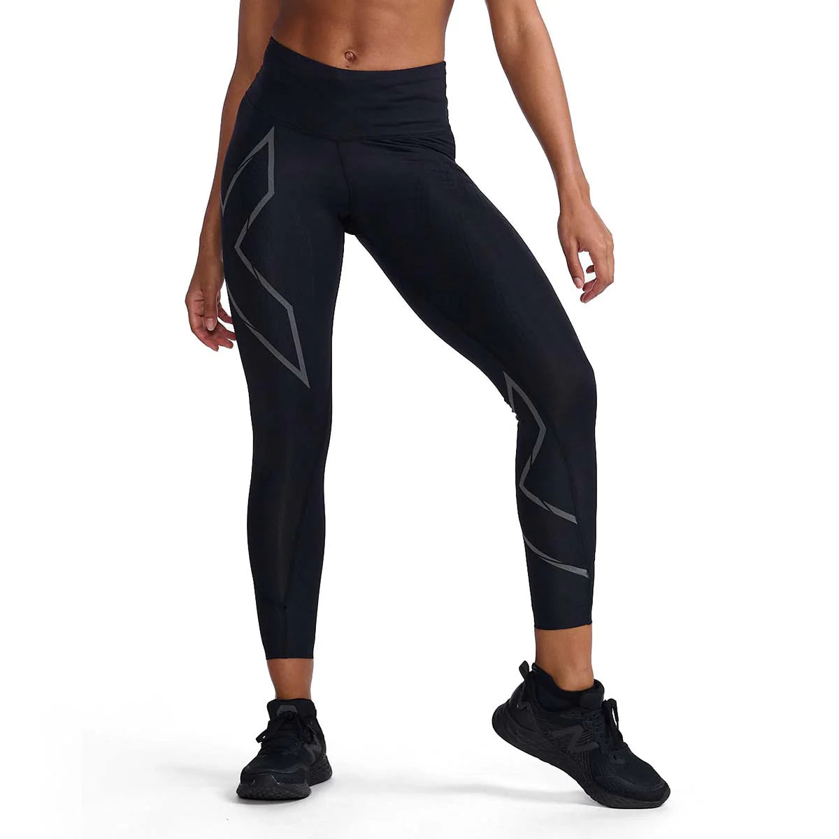 2XU Light Speed ​​Mid-Rise Compression Tights, women, running tights, black/black reflective, black