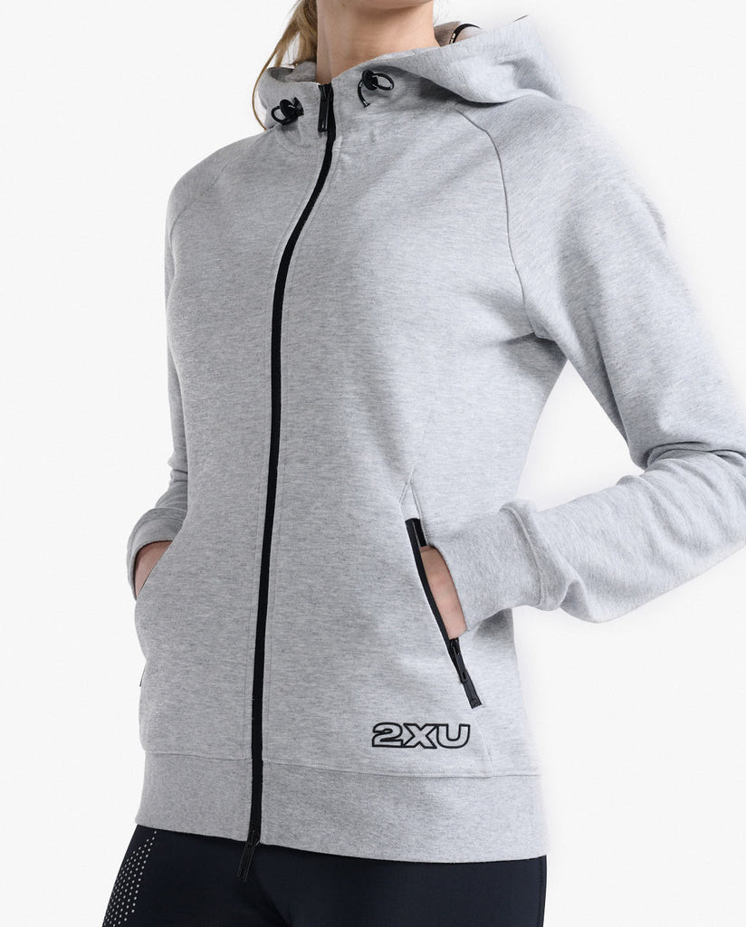 2XU Commute Full Zip Hoodie, Damen, Grey Marle/Black