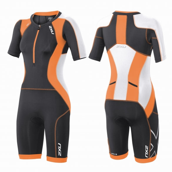 2XU Compression Full Zip Sleeved TriSuit, Damen, silbergrau/orange