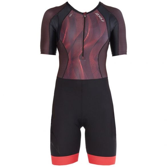 2XU Compression Sleeved TriSuit, Damen, Black/Vertical Curve Watermelon