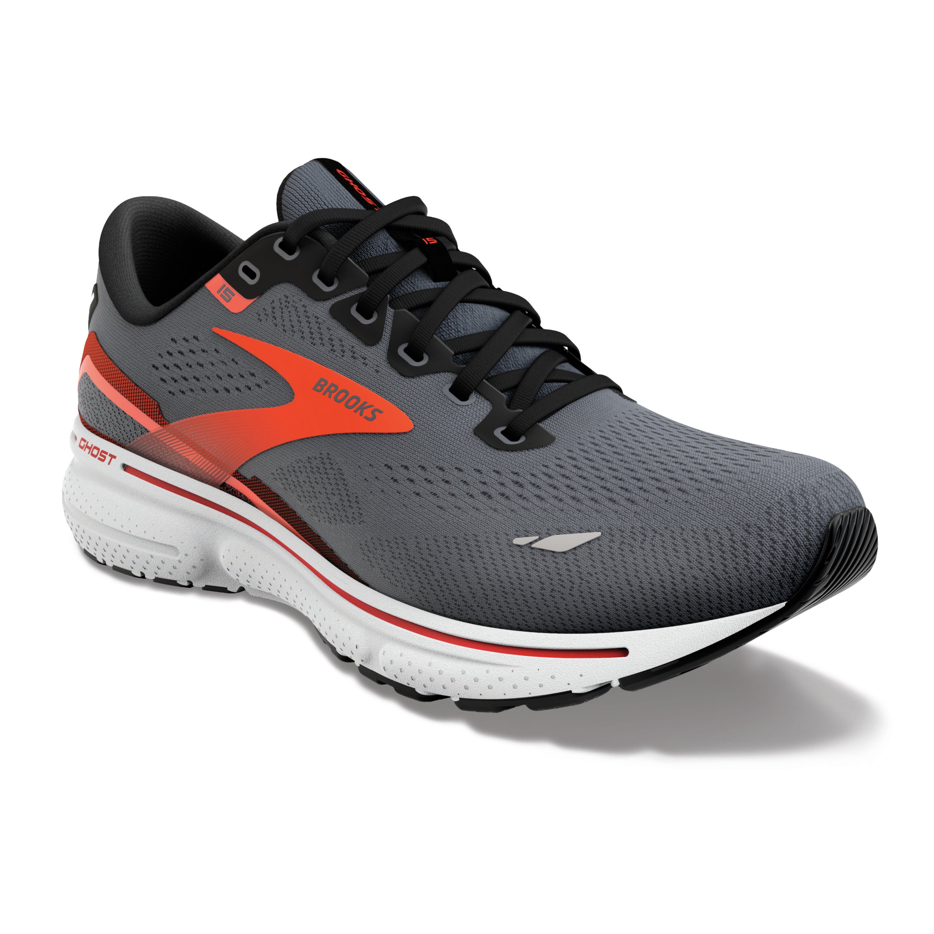 Brooks Ghost 15, Herren, ebony/black/spicy orange, grau/schwarz/orange