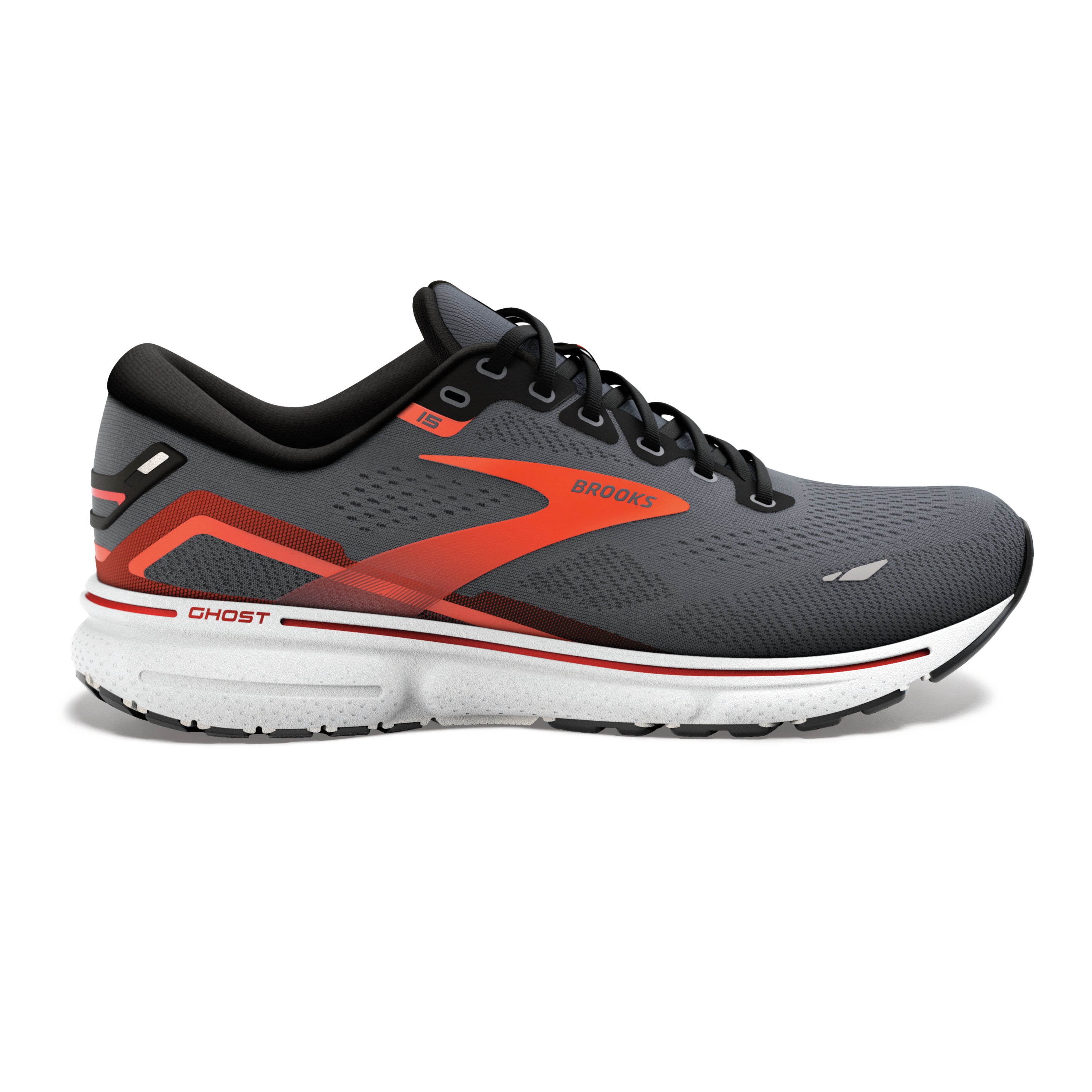 Brooks Ghost 15, men, ebony/black/spicy orange, grey/black/orange