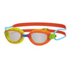 Zoggs Predator Junior, Schwimmbrille, klare Gläser, green & orange/red & blue/clear, gelb/rot/orange